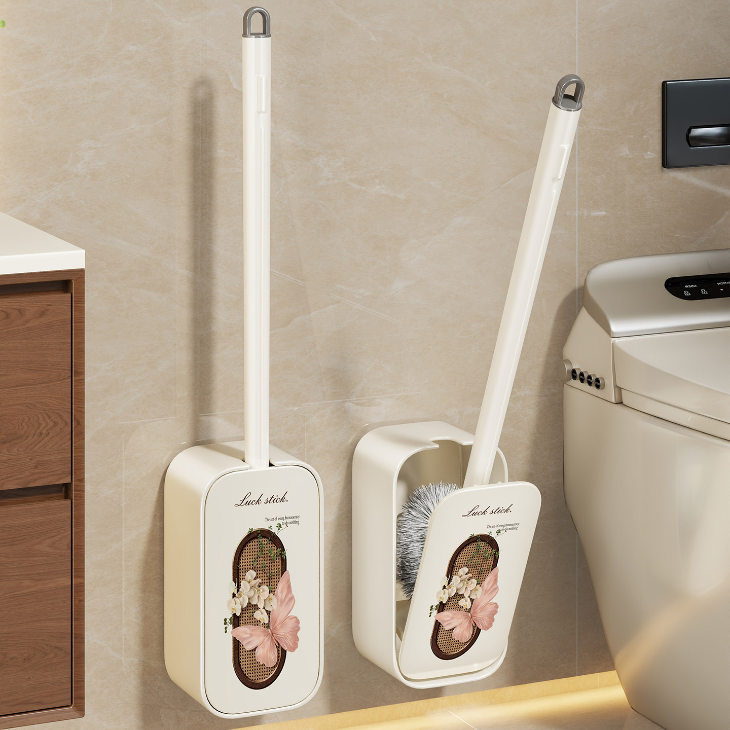 Cepillo de Inodoro de Pared con Base de Goma Suave para Limpieza Profunda Sin Ángulos Muertos para Baño image 1