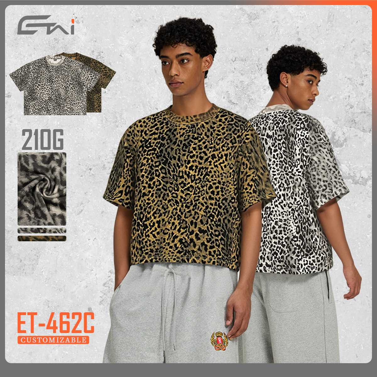 Verano nueva marca de moda impresa leopardo camiseta de manga corta hombre corto suelto ropa de hombre adolescente hombro de cuello redondo manga corta
