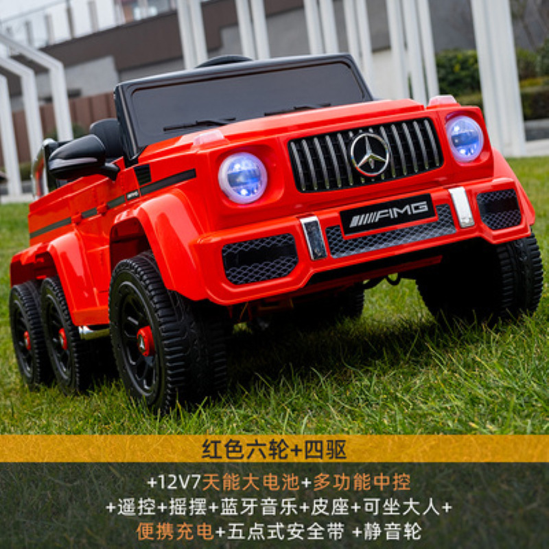 Large four-wheel drive red +12v7 tengneng large battery music swing bluetooth leather seat + remote control + tengneng battery + silent wheel