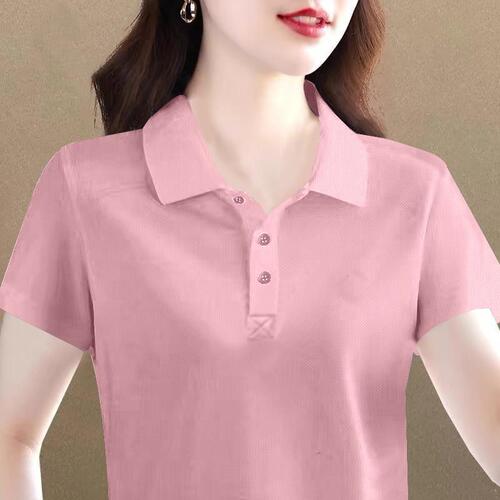 Women's Loose Fit Collared Short Sleeve T-Shirt 2025 Summer Simple Casual Versatile Polo Shirt Top