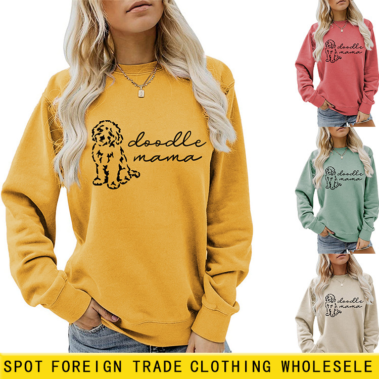 Europe and the United States Wish Amazon cross-border foreign trade dog doodle mama pattern autumn and winter women's casual sweater shirt
