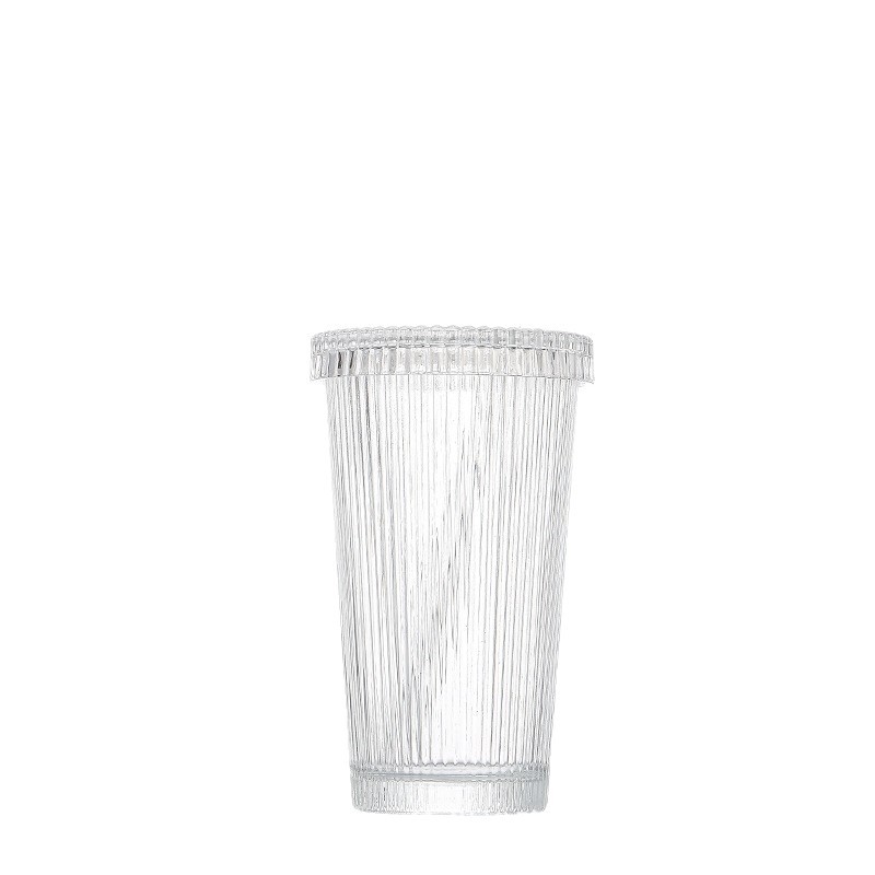 Taza de agua de vidrio vertical transfronteriza inswind retro relieve taza de sol con tapa bebida taza de paja de café