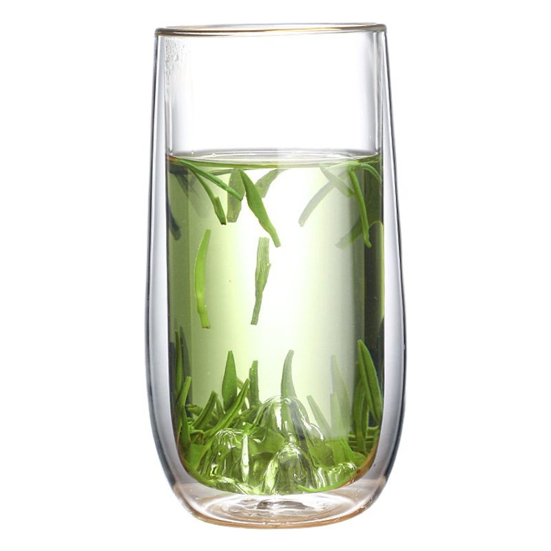 Taza de vidrio de doble capa Taza de montaña con alto contenido de borosilicato Taza de té para el hogar Taza de vidrio especial para té verde transparente de doble capa resistente a altas temperaturas