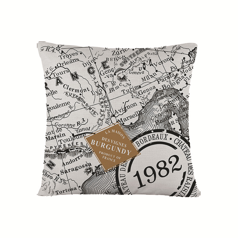 圣淳定制北欧风地图印花亚麻靠枕短毛绒抱枕套枕头含枕芯床头靠垫