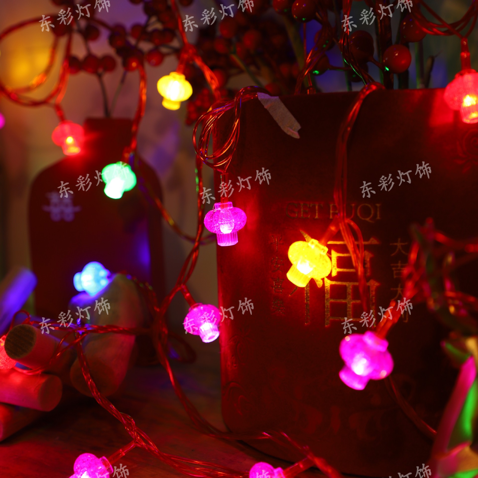 新款新年LED灯串小灯笼户外室内春节除夕氛围布置喜庆挂件高亮灯