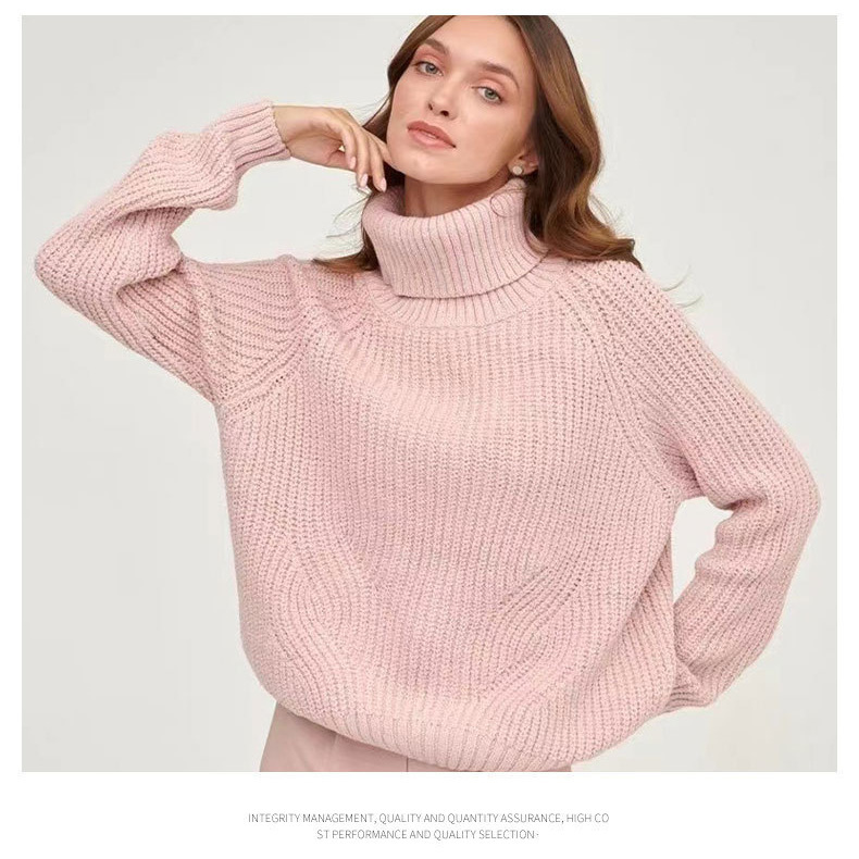 Turtleneck Sweater for Women, Knitted, Loose, New Style, Thickened, Autumn and Winter, Solid Color, Casual, Mid-Length, Inner Wear