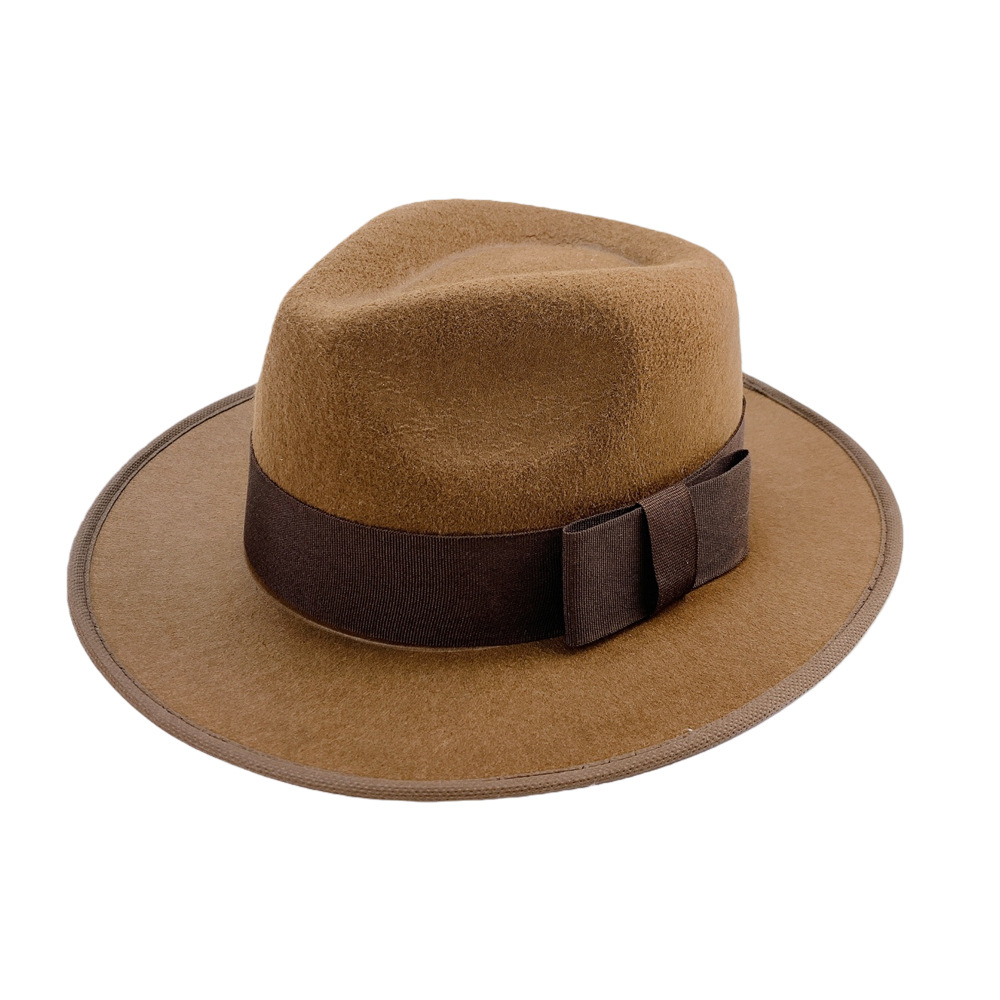 Sombrero de jazz personalizado de fábrica Sombrero de copa de color sólido de fieltro de estilo británico para hombres y mujeres Sombrero para el sol rizado para parejas