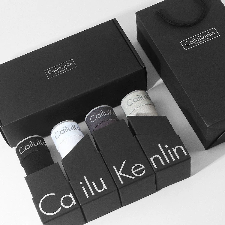 Cailukenlin мужские хлопчатобумажные плоские трусики с четырьмя углами брюки дышащая антибактериальная подарочная коробка черная коробка