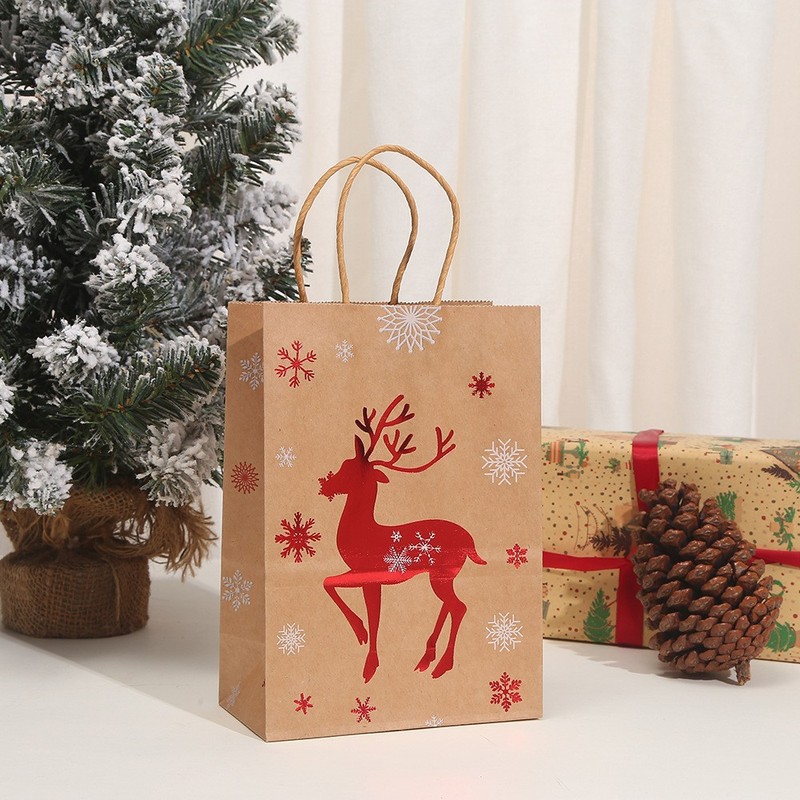クリスマス包装袋印刷漫画ショッピングバッグクラフト紙袋パーティーキャンディギフトバッグ卸売テイクアウトバッグ|undefined