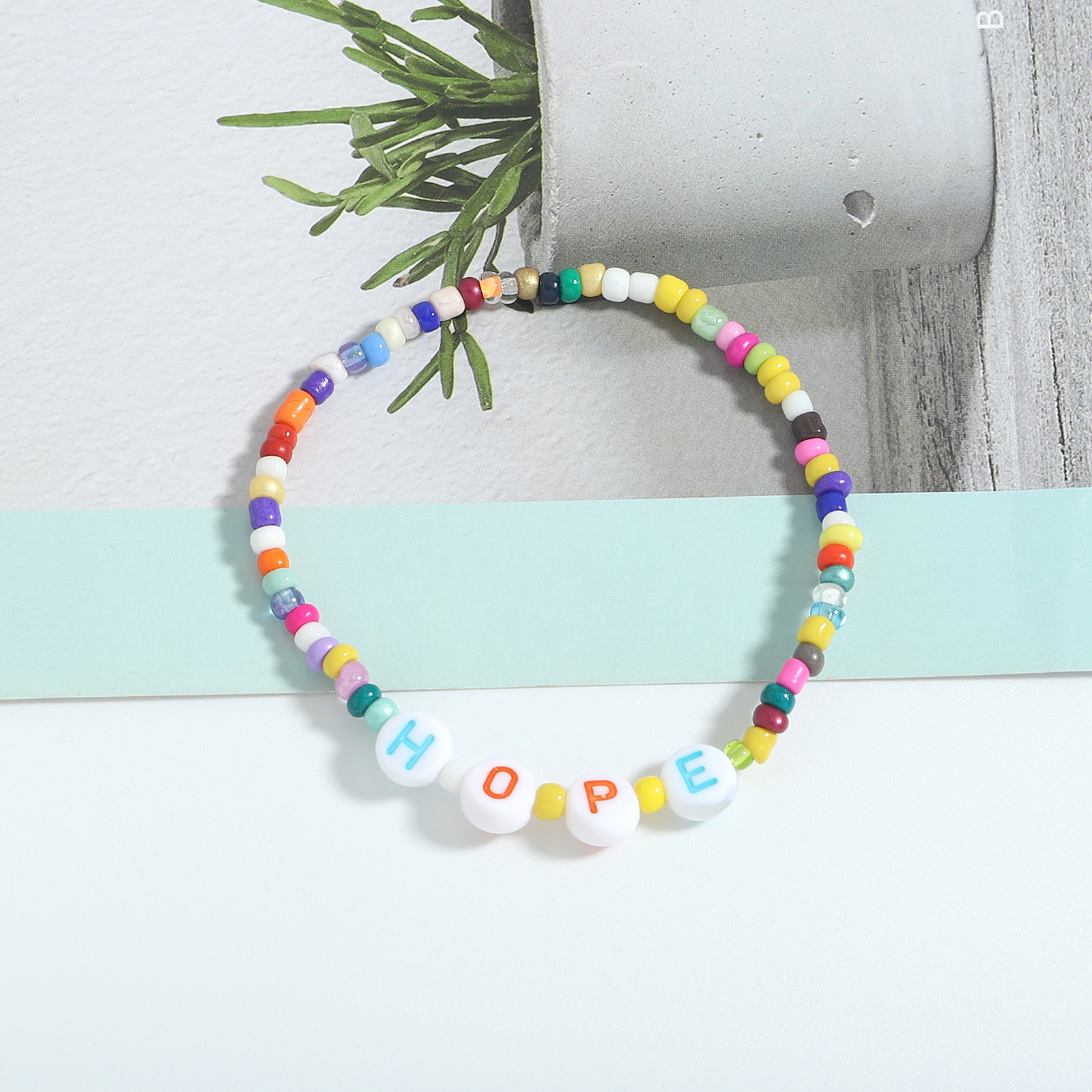 Nihaojewelry Bohemian Style Color Beaded Letter Stretch Bracelet Wholesale Jewelry display picture 4