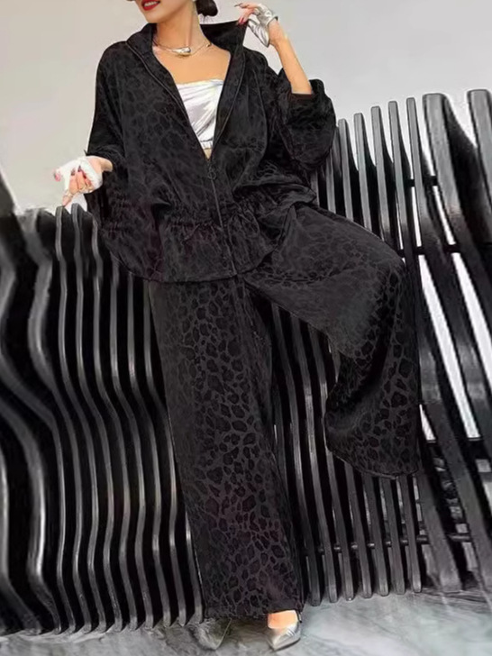 Women's Clothing Autumn Lapel Long Sleeved Leopard Print Casual Suit_voghion.com