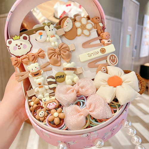 Korean children's hair accessories gift box set baby hairpin cute little princess jewelry box birthday hairpin rubber band headdress