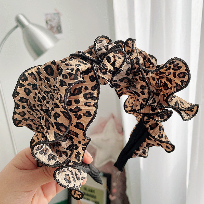 New Korean Retro Wood Ears Leopard Houndstooth Hairband display picture 3