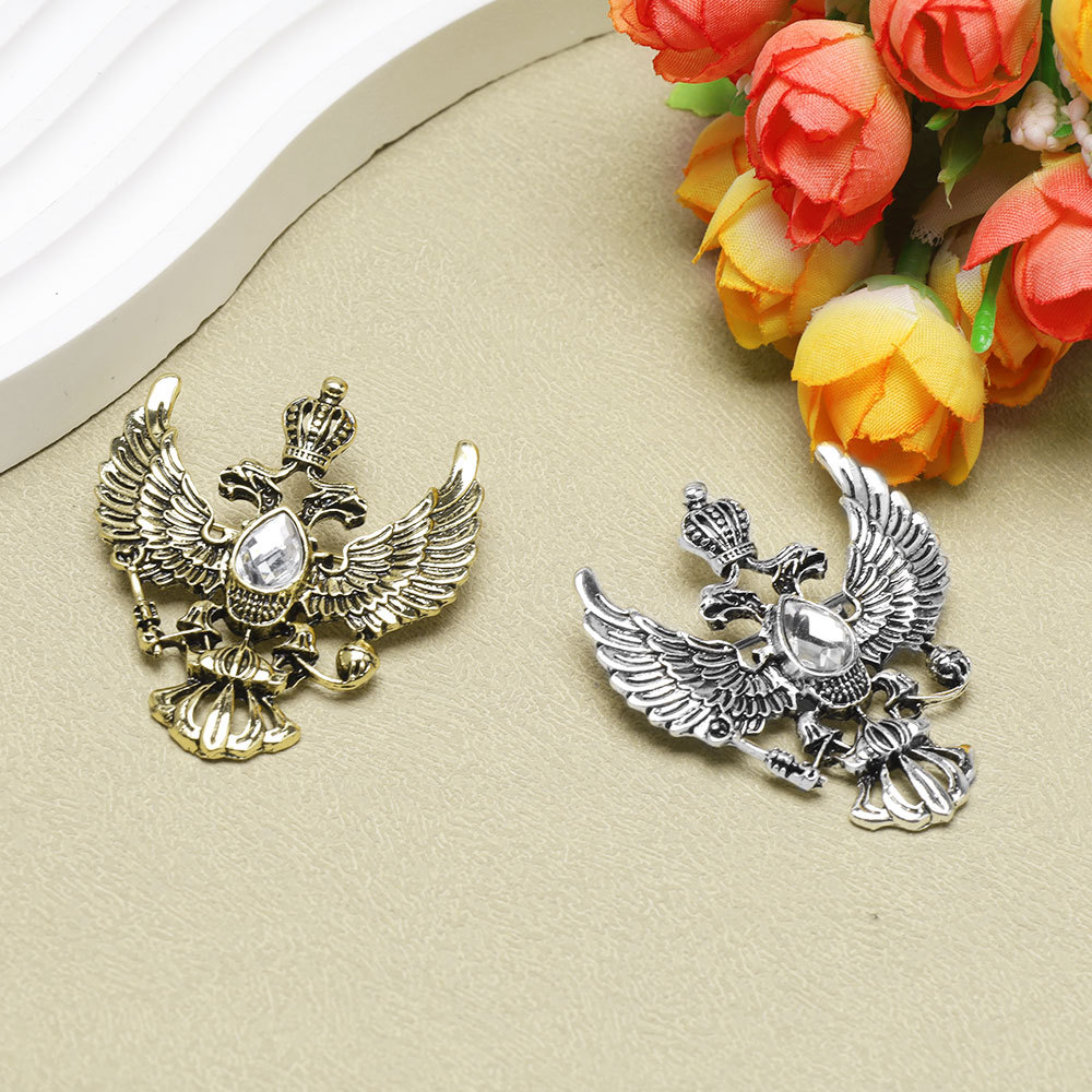 Vintage Double Headed Eagle Crown Brooch For Men Suit Jacket_voghion.com