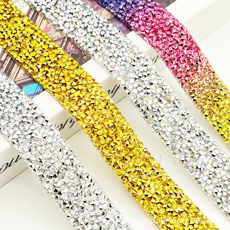 Mayorista colorido barra de diamante sombrero decoración taladro correa de adhesivos de fusión en caliente accesorios de joyería diamante colorido
