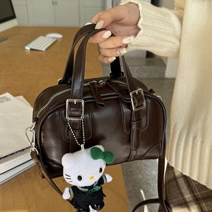 Homemade Bag Women's 2025 New Korean Ins Autumn and Winter Vintage All-match Black Hand Bag Shoulder Crossbody Bag