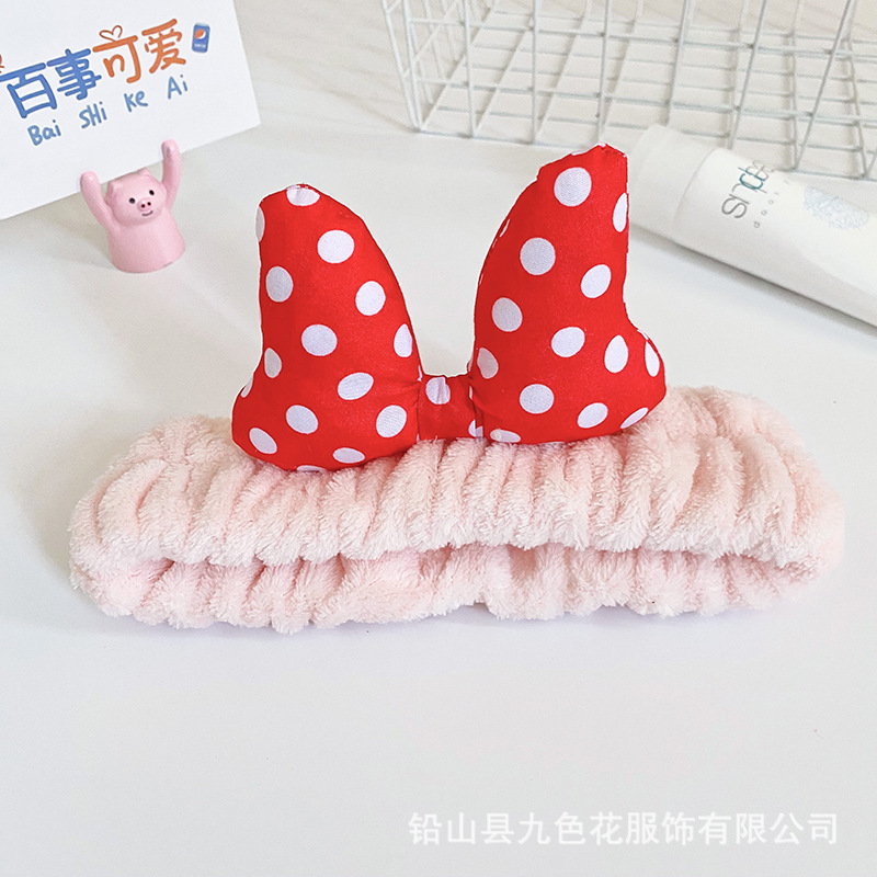 Europea y americana de dibujos animados lindo Polka Dot oversized pelo banda mujeres lavado de belleza banda de pelo invierno removedor de maquillaje accesorios para el pelo