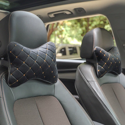 Headrest – Headrest, Neck Pillow, Plush Car - black-gold-thread-pair