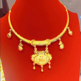 Gold-Plated Copper Baby Necklace with Gold Lock, Symbolizing Good Fortune and Safety, Perfect as a Gift for a One-Month-Old or First Birthday, Longevity Lock, Intelligence Symbol