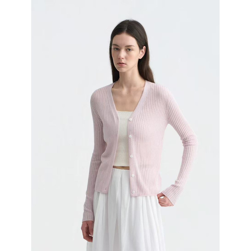 16g German Stoll 48-Count Silk Wool Cloud V-Neck Knitted Cardigan for Women, Sun Protection Air Conditioning Shirt, Early Spring New Arrival