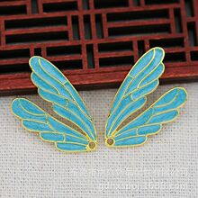 饰品配件滴油仿点翠手工DIY保色铜32*19MM烧蓝蜻蜓翅膀B3171