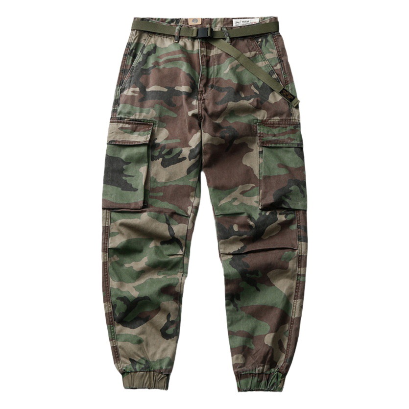 GDDQSDC tipo duro camuflaje táctico overoles hombres y mujeres de estilo americano retro casual suelta pantalones atados al tobillo pantalones de moda Primavera