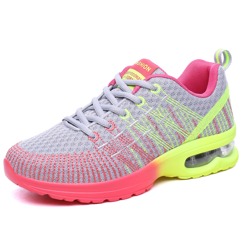 Zapatos de mujer transfronterizos primavera nueva malla voladora tejida transpirable ligero cojín de aire zapatilla de deporte de estilo coreano de las mujeres zapatos de correr casuales para estudiantes