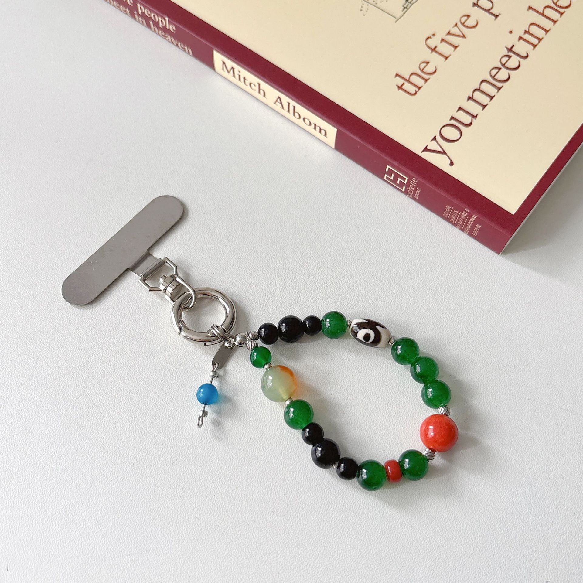 Marca de moda original cadena de teléfono móvil vidrio natural con cuentas caja de teléfono móvil cordón bolso colgante muñeca colgante estilo ins