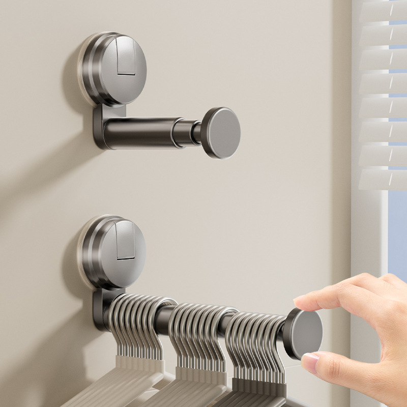 Suction Cup Clothes Hanger Storage Artifact Telescopic Balcony Household Wall-Mounted Punch Multi-Functional Clothes Drying Rack Wall Storage Rack
