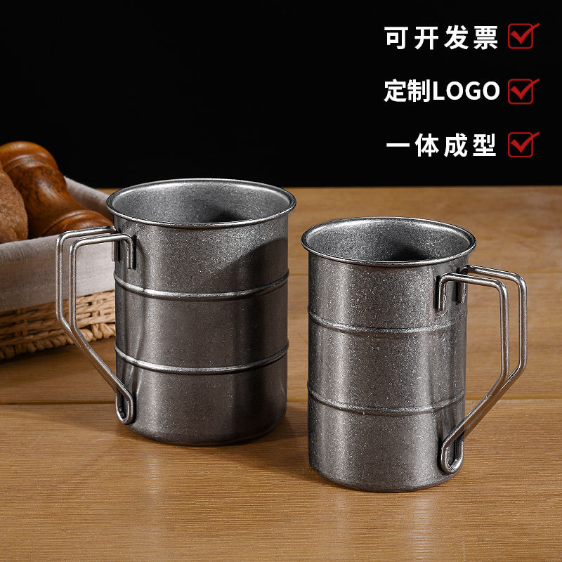 レトロ工業風ビールグラス304ステンレスマグカップ古いジュース冷たい飲み物カップ屋外キャンプ水カップ|undefined