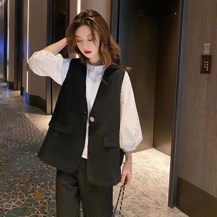 新款春秋秋季2025超薄洋气女士工装黑色西服马甲女时尚韩版马甲|undefined