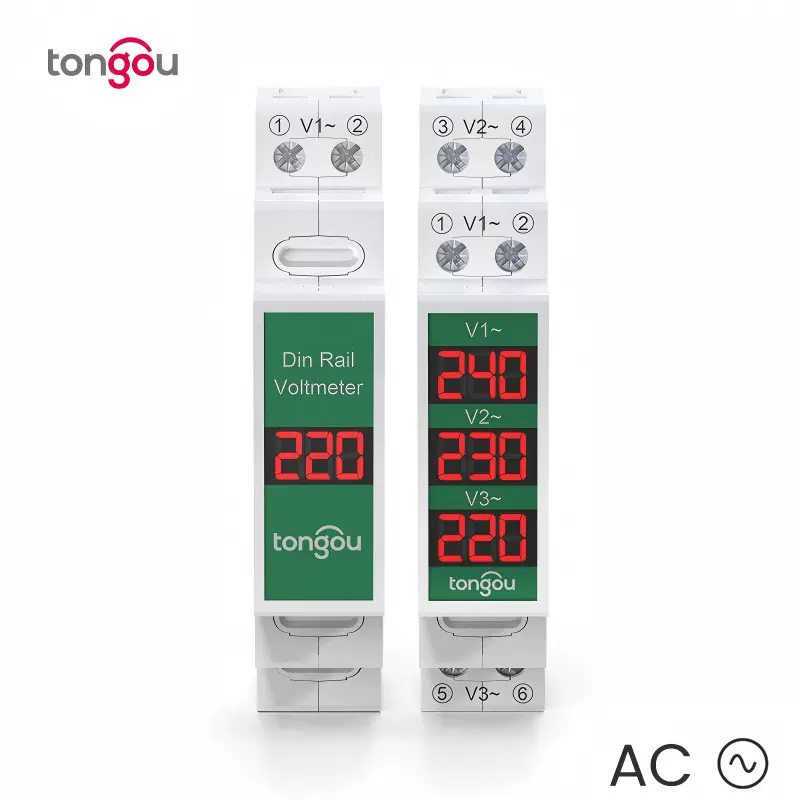 TONGOU导轨安装交流单相三相电压表60V-450V智能数显电子电工仪表