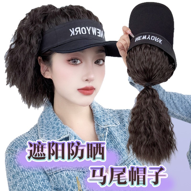 Cola de caballo sombrero de pelo rollo de lana nuevo verano sombrero fino moda estilo coreano moda protección solar cubierta de la cabeza completa