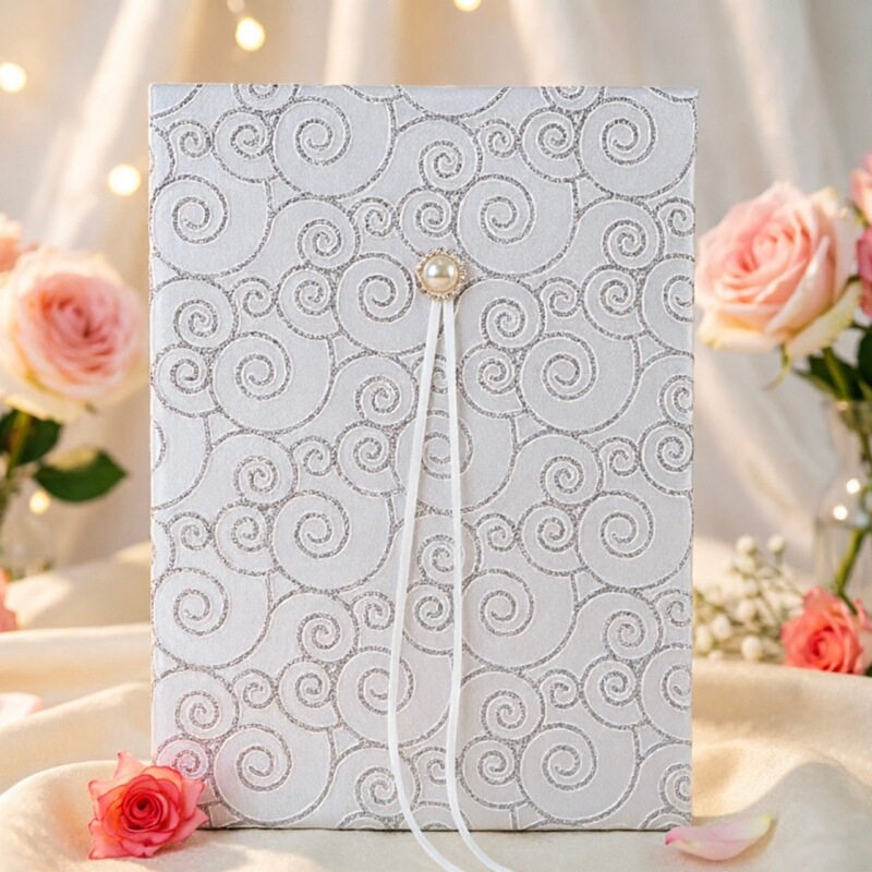 Silver Patterned Pearlescent Paper Large Signature Book for Weddings, Business, Birthdays, Universal Gift Registry, Pearl Ribbon Guest Book Silver Patterned Pearlescent Paper Large Signature Book for Weddings, Business, Birthdays, Universal Gift Registry, Pearl Ribbon Guest Book