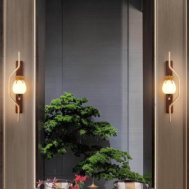 Gran vista jardín cabezal de cama lámpara de pared dormitorio nueva lámpara china antiguo estudio de madera roja sala de estar fondo lámpara de pared 667L