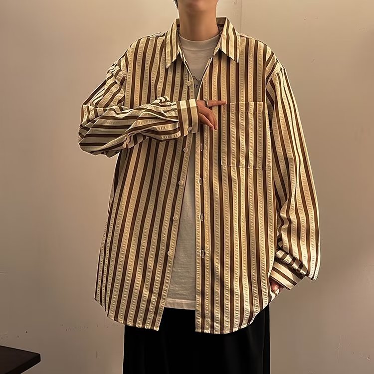 Moda estándar masculino literario temperamento diario moda de primavera moda juvenil tendencia de camisa de manga larga de moda perezosa