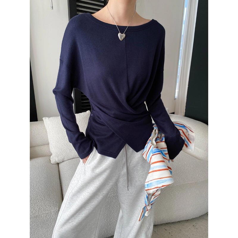 Cisnann Autumn New Fashionable Irregular Pleated Waist-Cinching Button Design Knit Sweater SN9248 Cisnann Autumn New Fashionable Irregular Pleated Waist-Cinching Button Design Knit Sweater SN9248