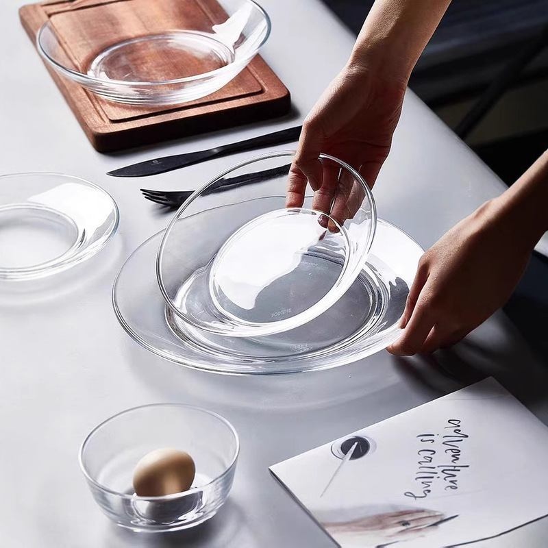 Wobbler Simple Round Tempered Glass Dinner Plate Fruit Dessert Salah Plate Western Food Plate Heat Resistant Internet Celebrity Photo Channel