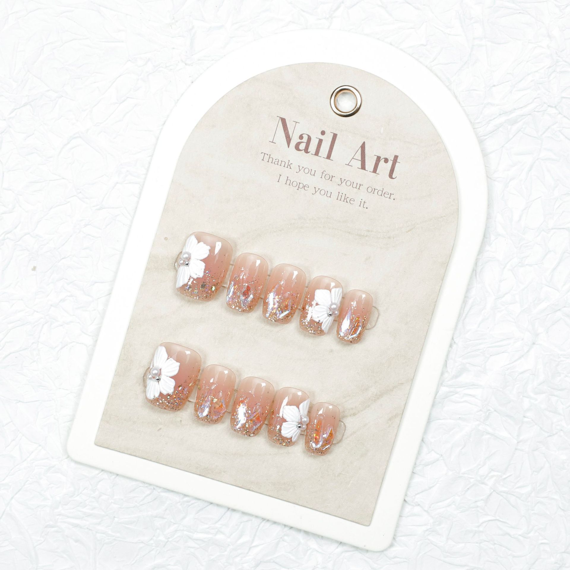 10 piezas para usar uñas de verano estereoscópica flor blush parche de uñas falsas cortas productos terminados