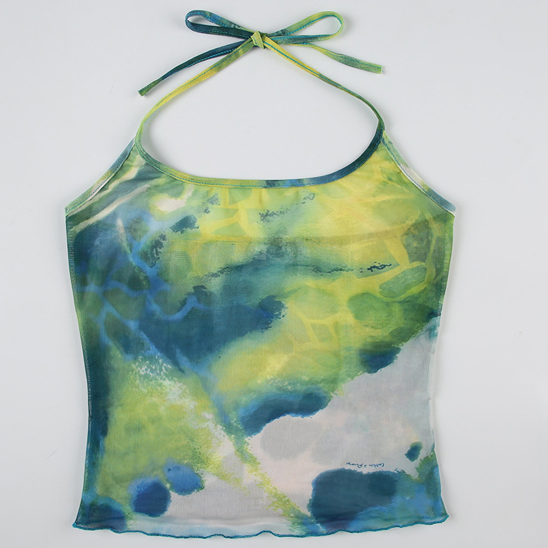 Tie-dye Printing Mesh See-through Camisole 5