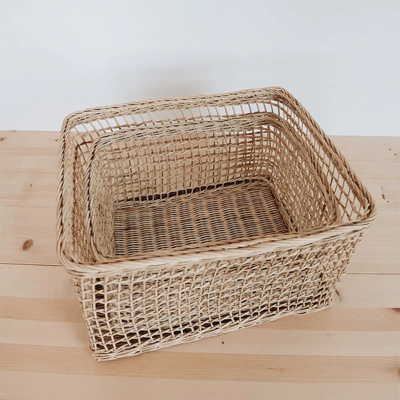 Cesta de ratán cesta de almacenamiento sala de estar merienda armario organización escritorio cesta de almacenamiento cocina gran capacidad estilo japonés