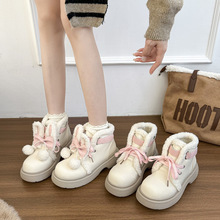 日系配裙子可爱兔耳朵雪地靴女2025冬季新款圆头保暖加绒厚底棉鞋
