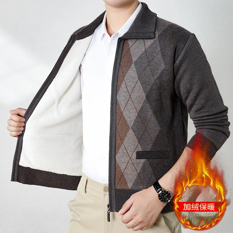 Source factory for middle-aged and elderly autumn and winter cardigan clothes, grandfather fleece-lined clothes, men's elastic warm clothes for the elderly and fathers