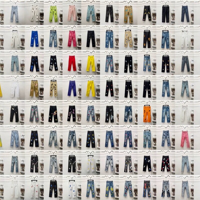 Cross-Border Foreign Trade Authentic Original Label Ch Crocodile Leather Patchwork Flame Lumberjack Casual Jeans Collection Unisex Style