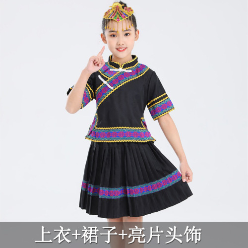 Chinese folk dance dress for girls kids boys hmong Miao dance costumes for kids minority festival children in guangxi zhuang costumes yi girls dance of tujia suit