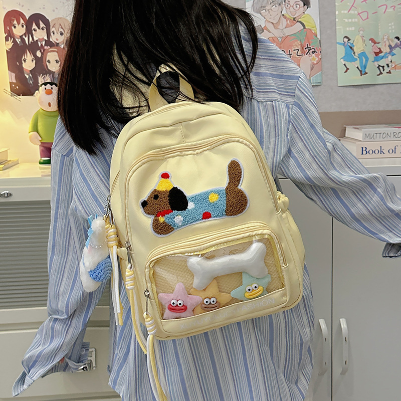 痛包双肩包女初中高中日系小众不撞款透明吧唧大容量背包出游书包