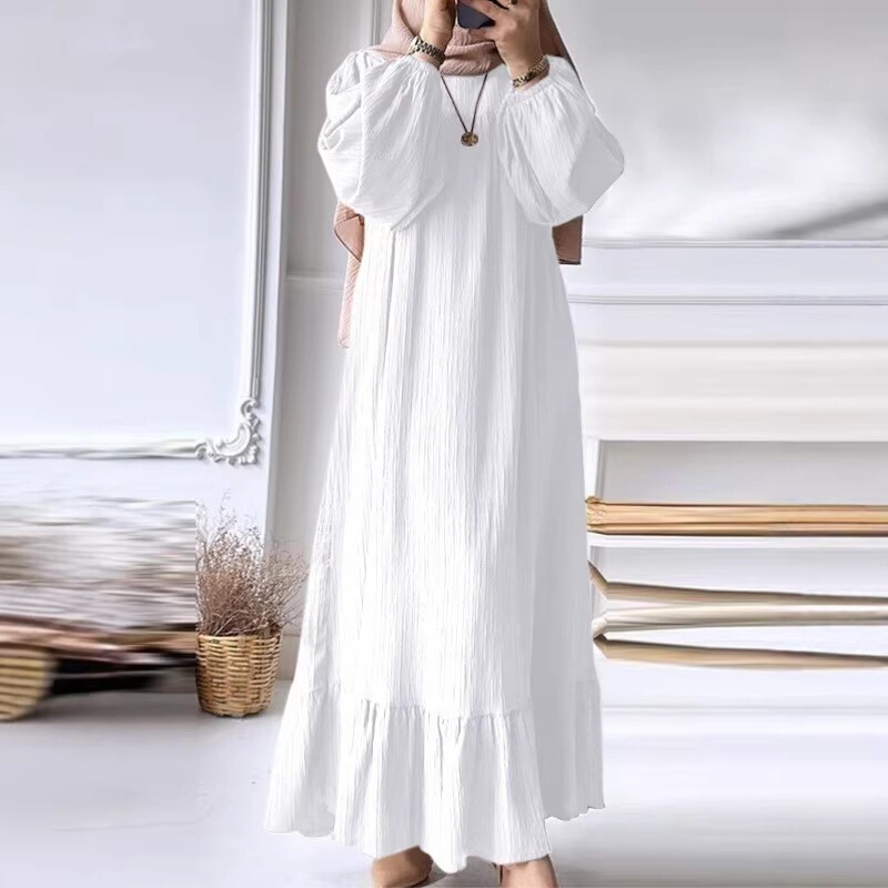 2026 New Summer Women's Clothing Spring and Autumn Fashion Long-Sleeved Long Skirt Solid Color Ruffled Hem Dress for Women