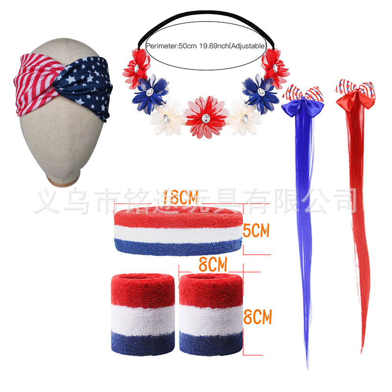 Nuevo traje del Día de la Independencia de los Estados Unidos para hombres y mujeres pulseras deportivas diadema decoración de fiesta diadema diadema del Día de la Independencia accesorios para el cabello
