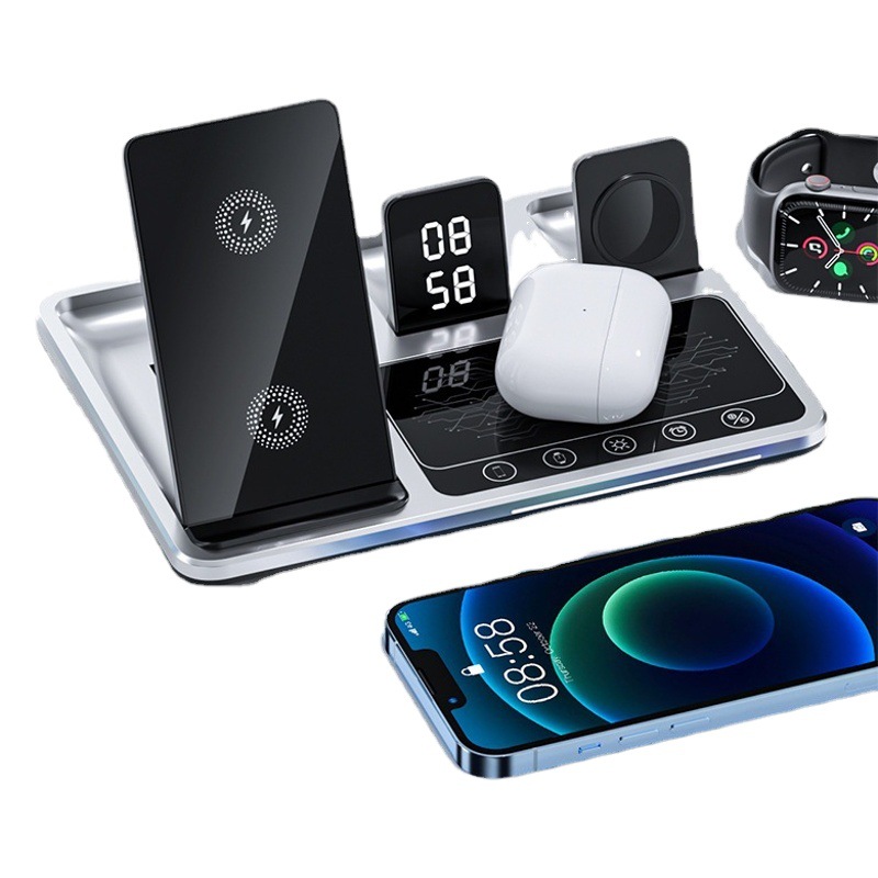 Nuevo escritorio que carga el cargador inalámbrico multifuncional plegable cuatro-en-uno para la carga inalámbrica de las auriculares del reloj de Apple que carga