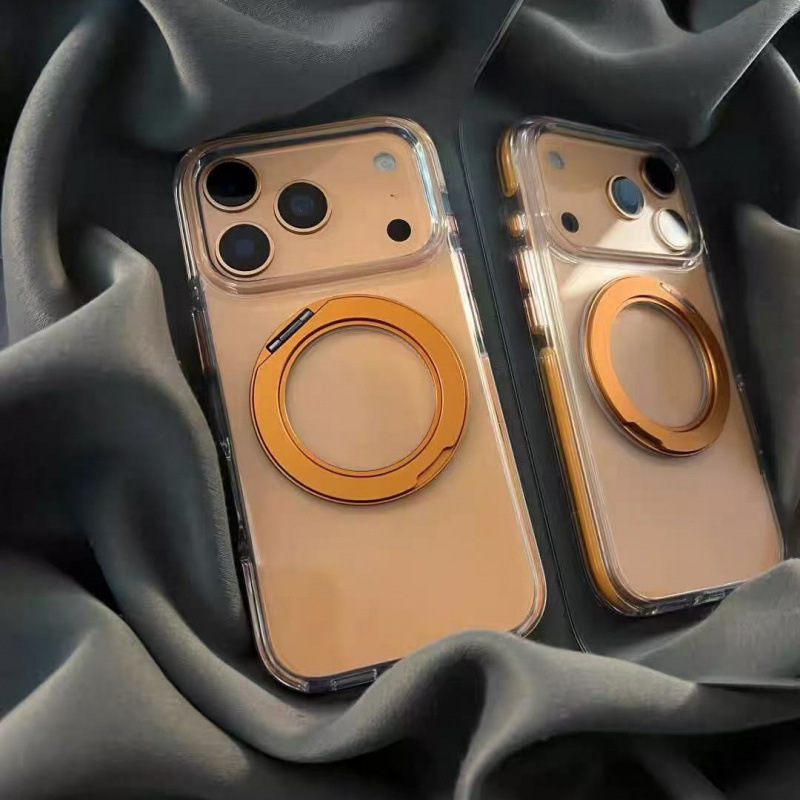Transparent Orange Edge Magnetic 360 Degree Rotating Stand Suitable for Iphone17Promax Apple 16 Mobile Phone Case 15 Men
